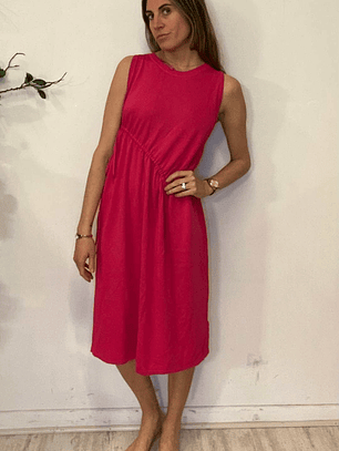 Vestido Fucsia Amarra Lateral en Diagonal Con Etiqueta Talla S Zara 