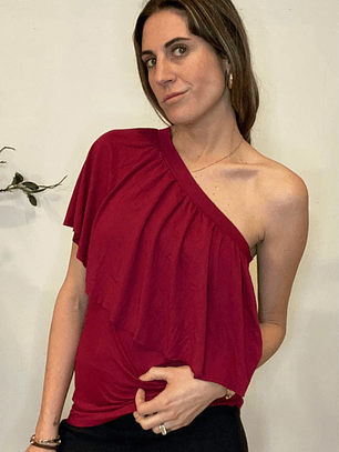 Polera Una Manga En Vuelo Burdeo Talla M 3 Circulos