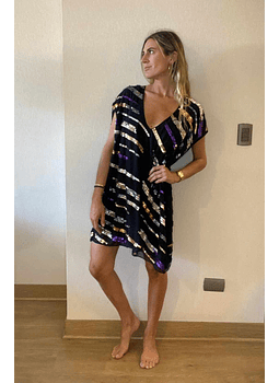 Vestido Elegante Negro Con Lentejuelas De Colores CHER