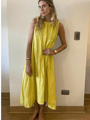 Vestido Lino Amarillo Made In Italy 