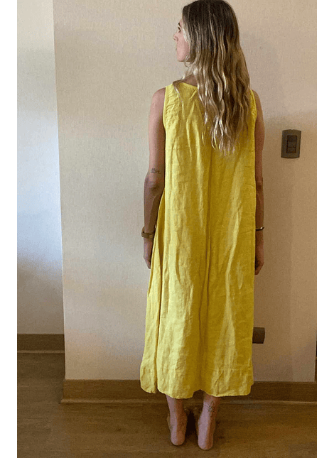 Vestido Lino Amarillo Made In Italy 