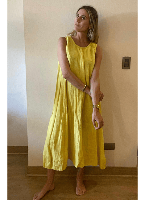 Vestido Lino Amarillo Made In Italy 