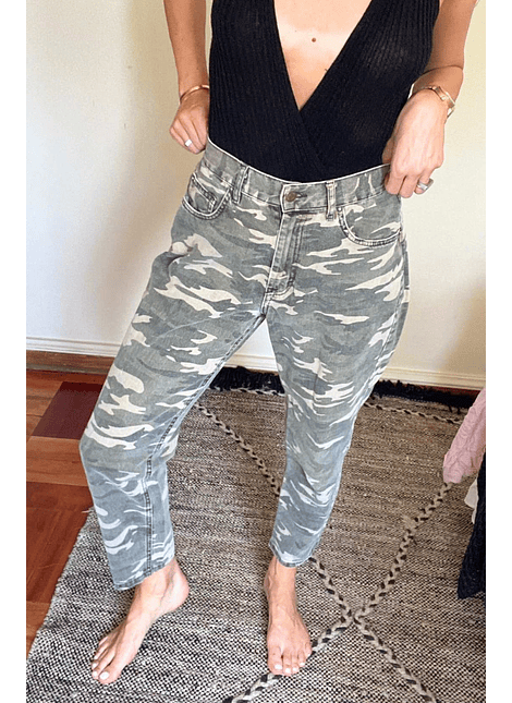 Pantalones Mom Fit Jeans Militares Talla 38