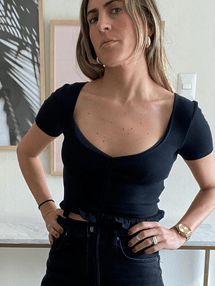 Polera Negra Manga Corta Amarras Centrales Talla S Zara Con Etiqueta