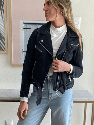 Chaqueta Jeans Negra Con Cierre Talla S Gap