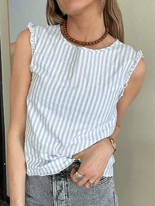 Polera Rayas Mini vuelitos en los Hombros Talla 13- 14 Zara 