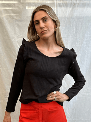 Polera Grueza o Chaleco delgado Negro Vuelitos en los Hombros Talla M ASH