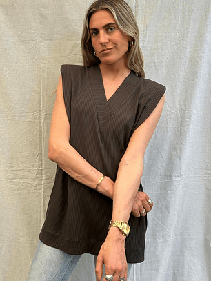 Polera Larga Con Hombreras Verde Musgo Con Etiqueta Talla M Maria Cher