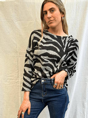 Chaleco Cebra Gris / Negro Talla M New Collection