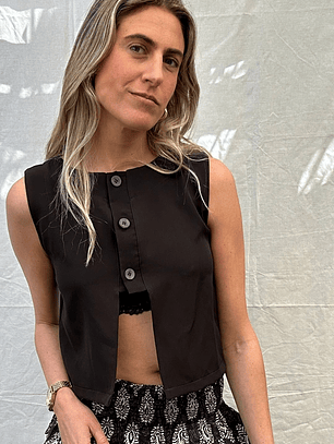 Polera Botones Negra Talla M Loise