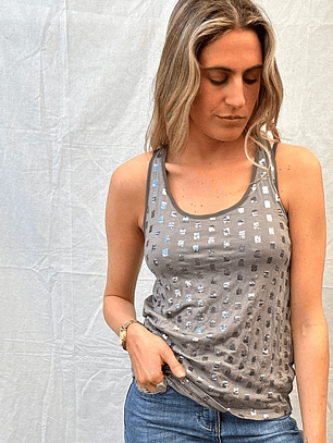 Polera Verde Musgo Diseño Lentejuelas Talla M Chocolate