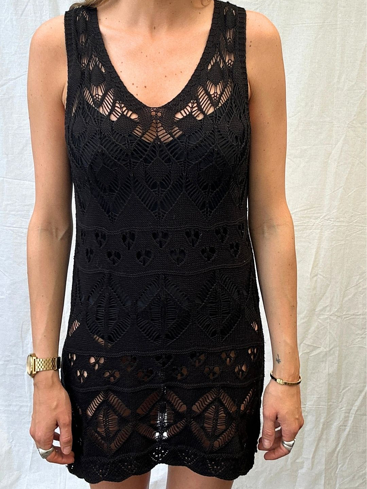 Vestido Tejido Boho Negro  2
