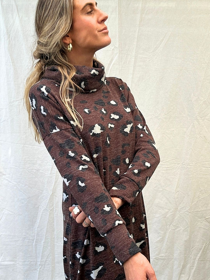 Vestido Lanilla Cuello Alto Print Talla M Cocolia 3