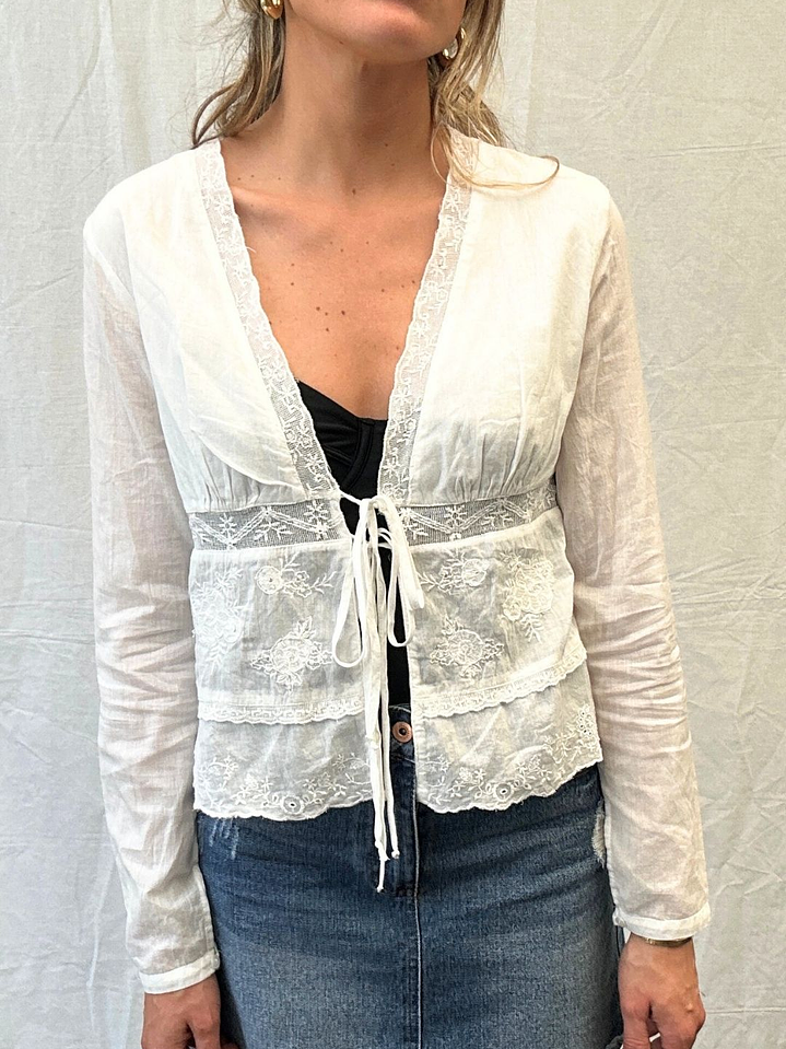 Blusa Abierta Amarras Blanca Talla L Zara 3