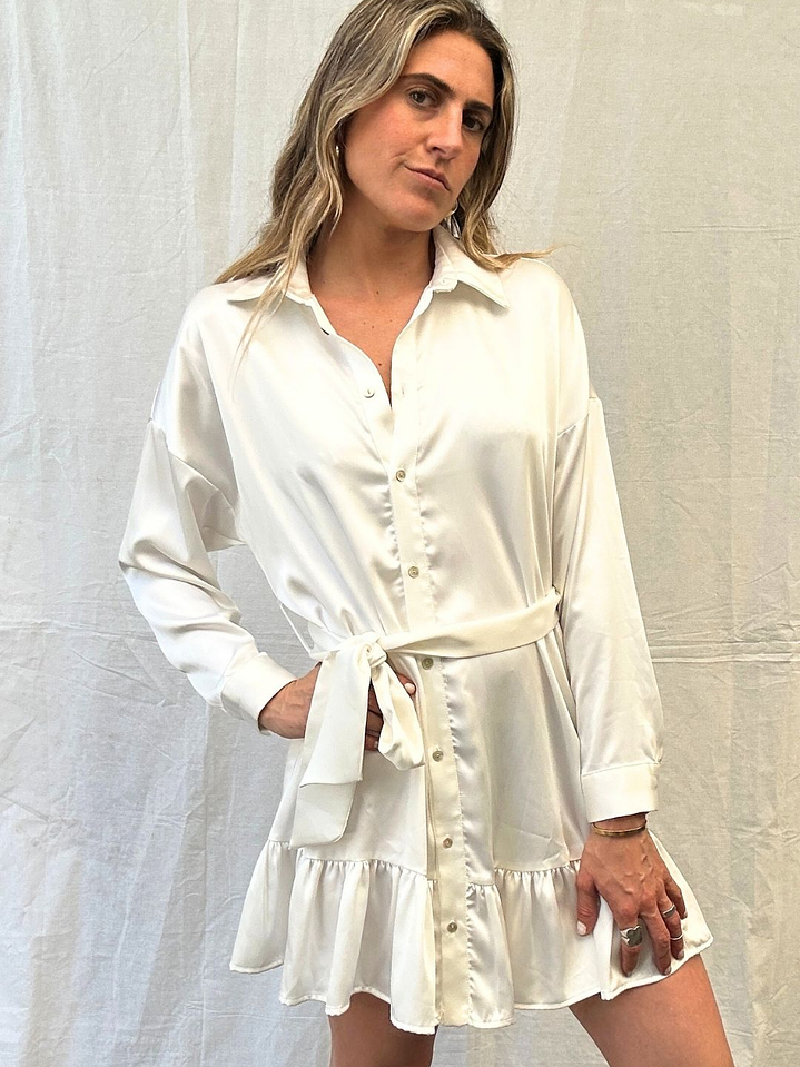 Vestido Satinado Blanco Talla S Zara 2