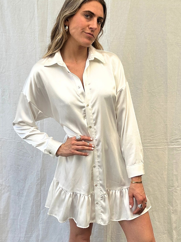 Vestido Satinado Blanco Talla S Zara 1