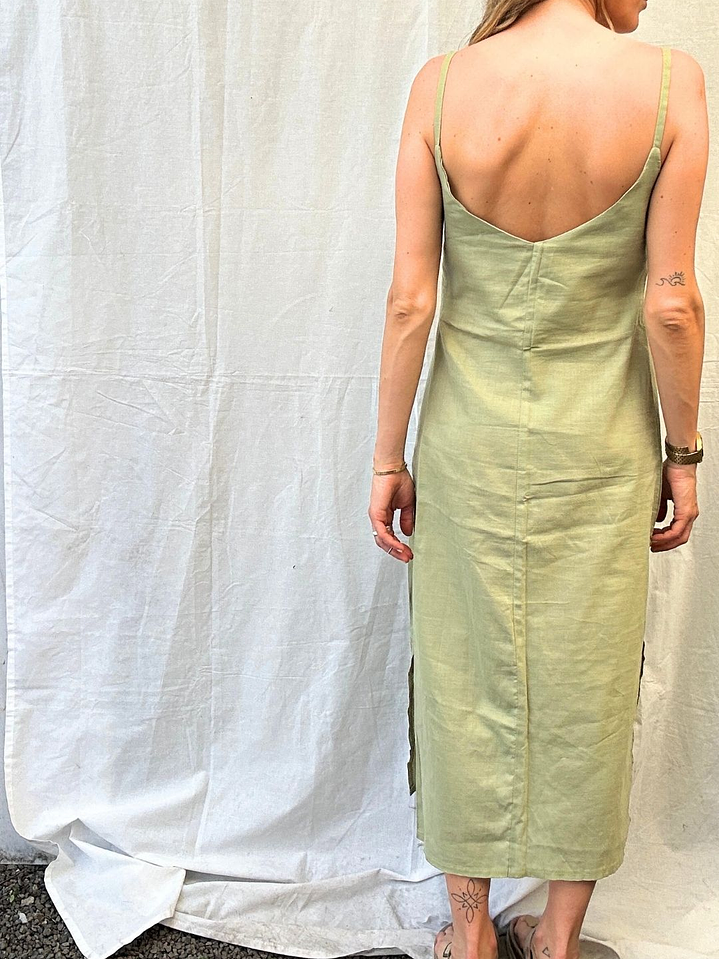 Vestido Lino Verde Claro Midi (Es como talla M) 4