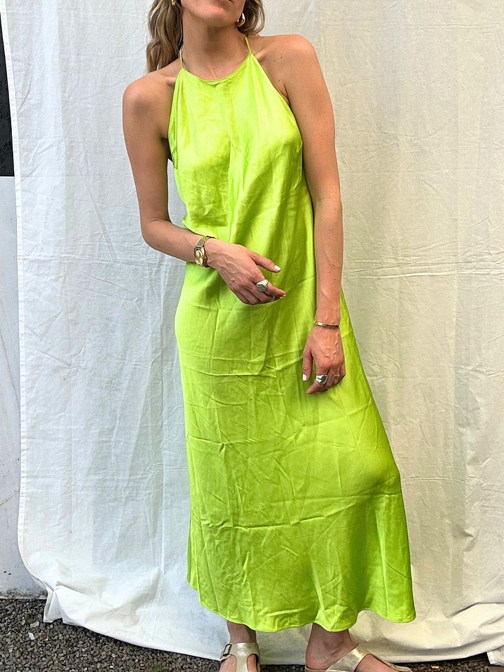 Vestido Satinado Verde Fluor Con etiqueta Talla M Mossimo Dutti 1