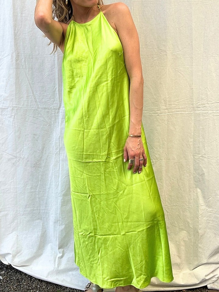 Vestido Satinado Verde Fluor Con etiqueta Talla M Mossimo Dutti 2
