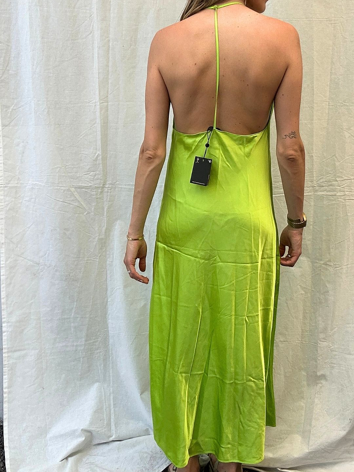 Vestido Satinado Verde Fluor Con etiqueta Talla M Mossimo Dutti 3