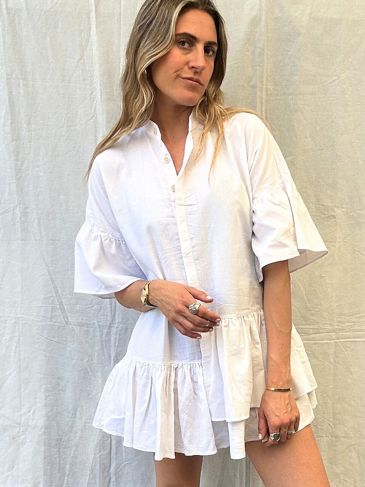 Vestido Blanco Lino Vuelos Talla S JAGS 1