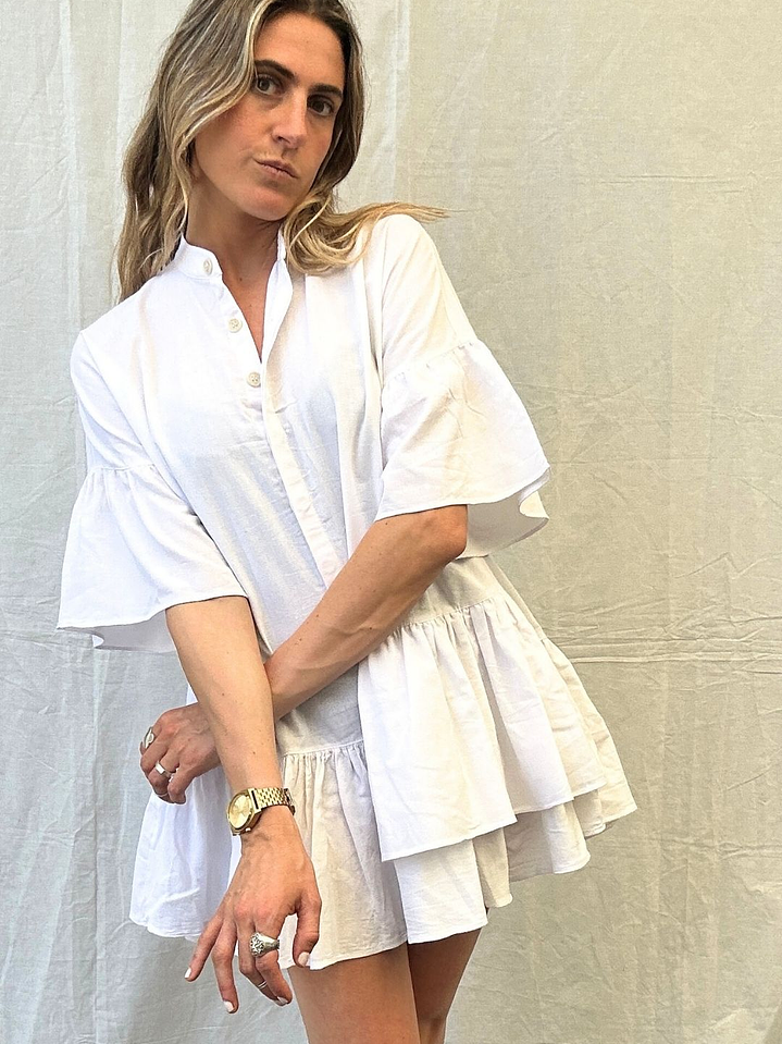 Vestido Blanco Lino Vuelos Talla S JAGS 2