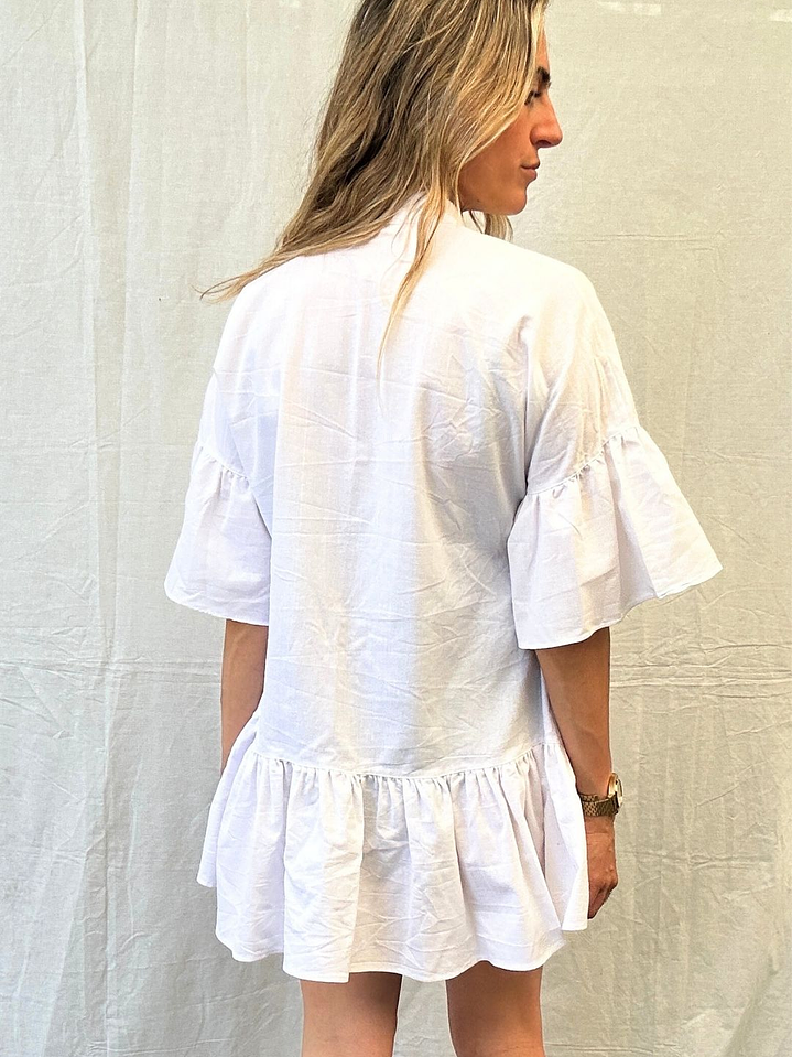 Vestido Blanco Lino Vuelos Talla S JAGS 4