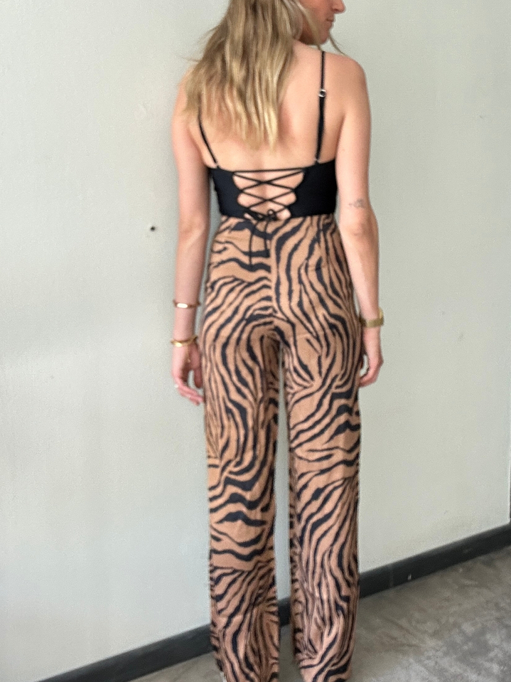 Pantalones Satinados Cebra Café Talla 34 Zara 3