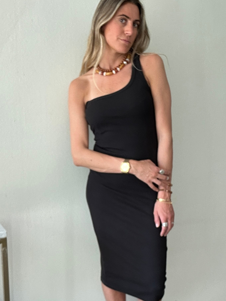 Vestido Midi Negro Ajustado Una Manga Talla M Zara 2