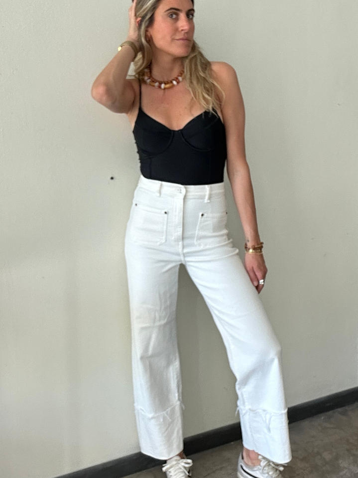 Pantalones Blancos Tiro Alto Basta Midi Talla 34 Zara 1