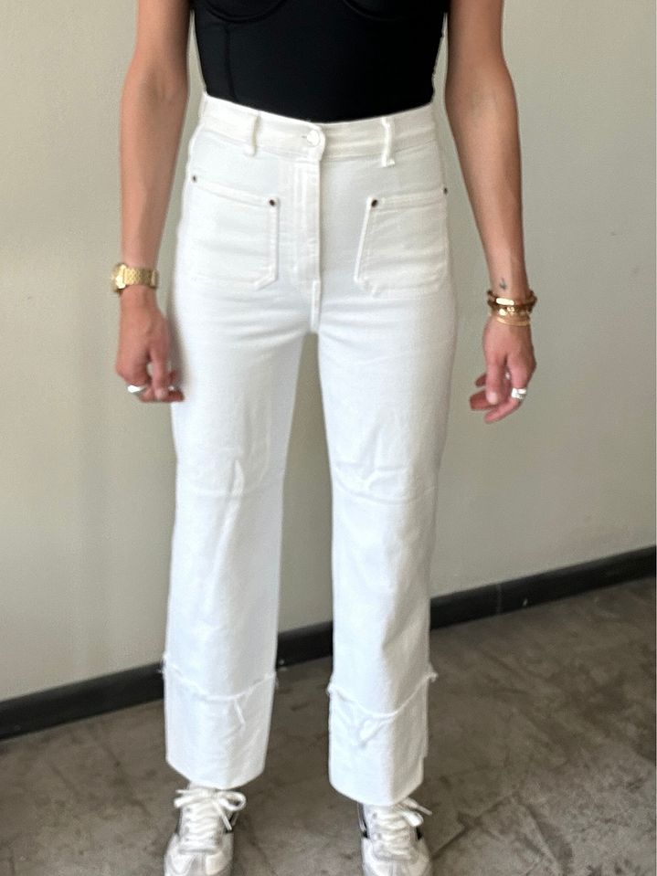 Pantalones Blancos Tiro Alto Basta Midi Talla 34 Zara 2
