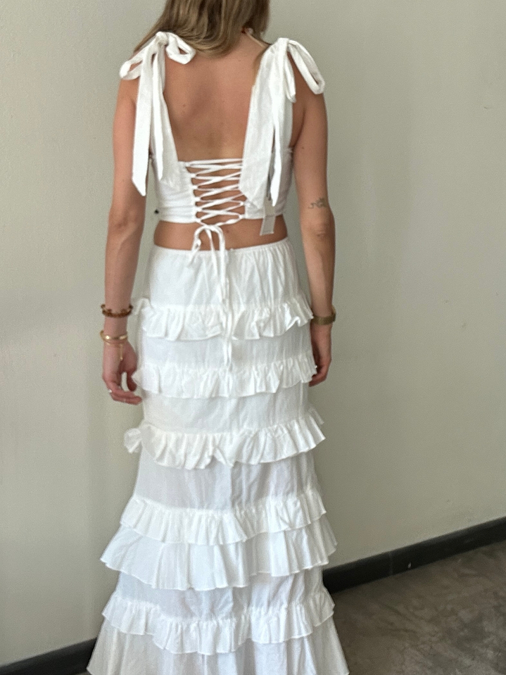 Conjunto Top y Pollera Vuelos Balnco Con Etiqueta Talla M Mable 3