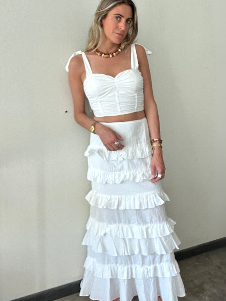 Conjunto Top y Pollera Vuelos Balnco Con Etiqueta Talla M Mable 4