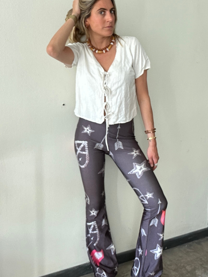 Pantalones Tipo Leggins Flare Moradas  con Diseños Talla M Long Legs 2