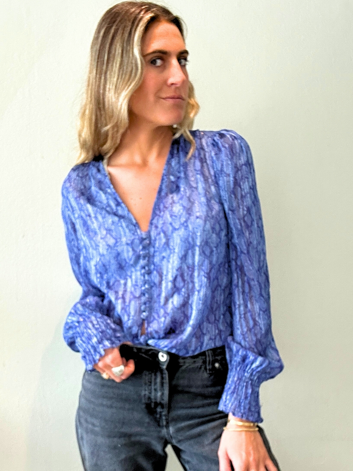 Blusa Diseños Print Azul/Morado Talla M Zara 1