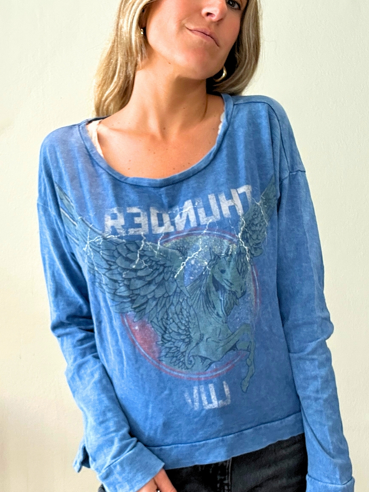 Polerón Azul Estampado Unicorneo Talla M H&M 1