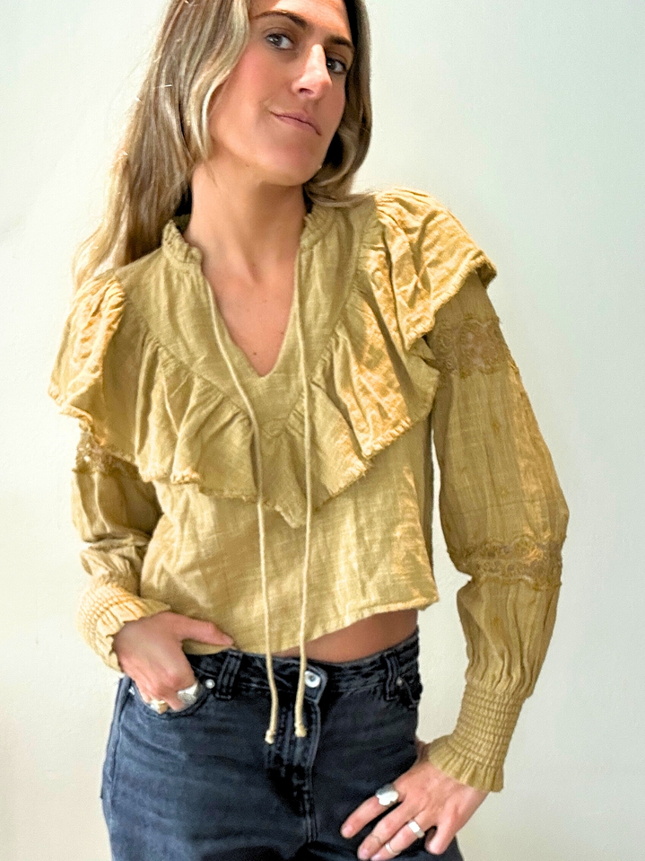 Blusa Mostaza/camel Escote Vuelo Talla S María Cher 4