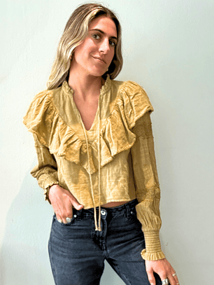 Blusa Mostaza/camel Escote Vuelo Talla S María Cher