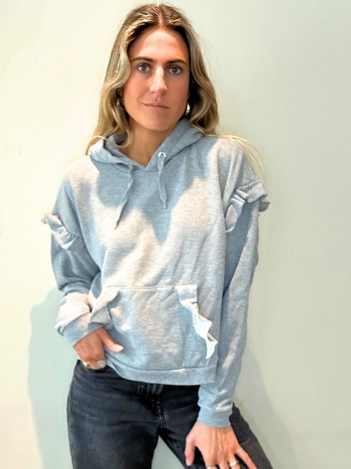 Polerón Gris Canguro Vuelos en Los Hombros y Bolsillos Talla S Topshop 1