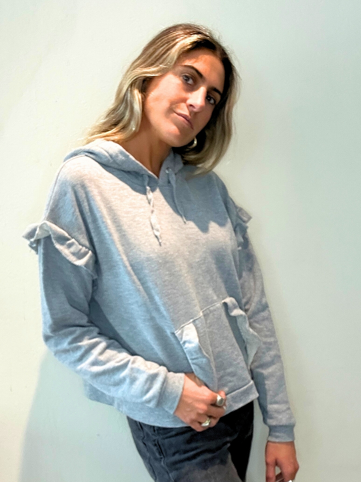 Polerón Gris Canguro Vuelos en Los Hombros y Bolsillos Talla S Topshop 3