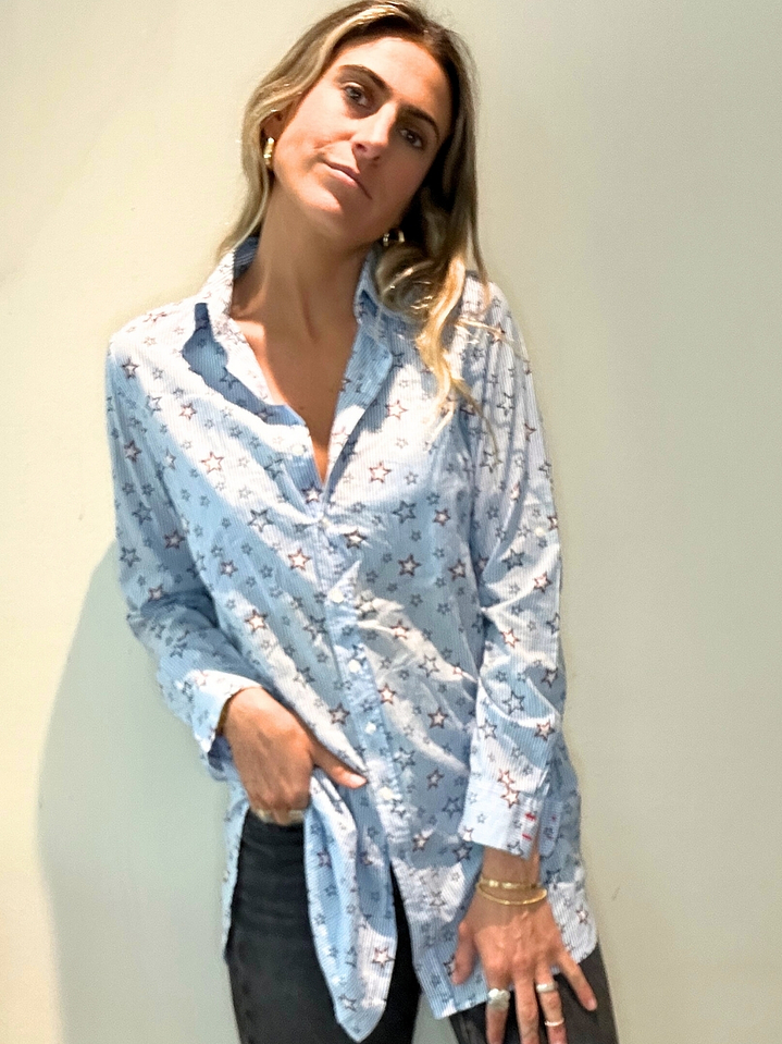 Blusa O Blusón Rayas Blanco/celeste Estrellas LOVE MY TAIFUN 1