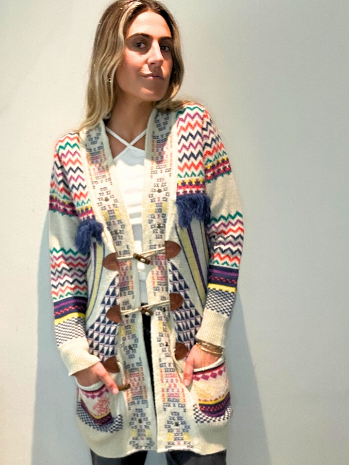 Chaleco Abierto Con Botones Beige con Diseños de colores Talla M Rapsodia 1