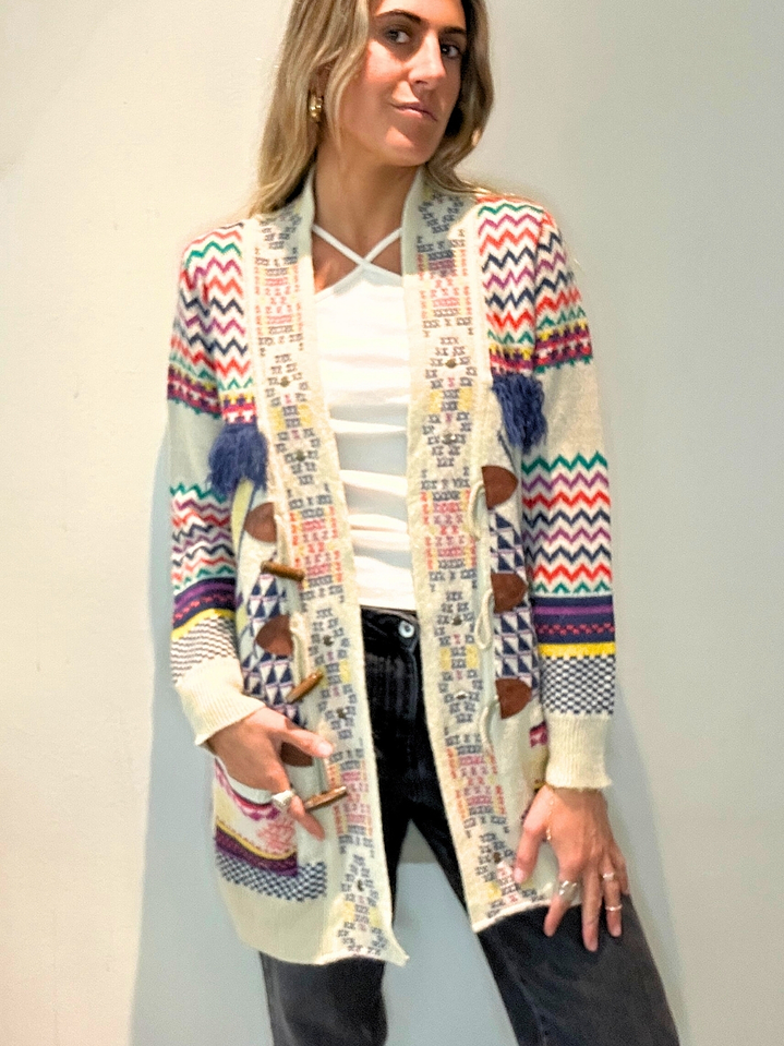 Chaleco Abierto Con Botones Beige con Diseños de colores Talla M Rapsodia 3