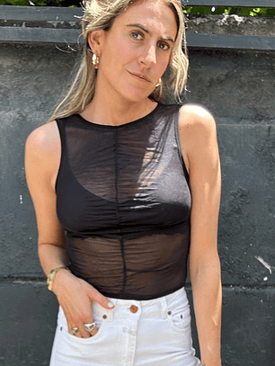 Polera Negra Traslucidad Drapeado Central Talla S Sybilla