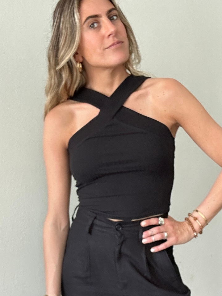 Polera Top Negra Halter Talla S Zara 1