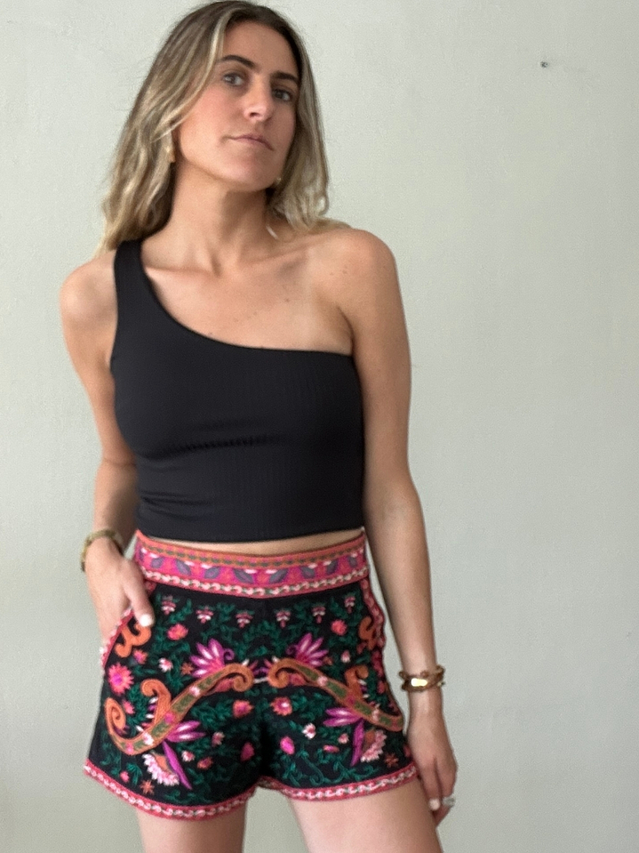 Polera Top Negra Una Manga Talla S Sybilla  3