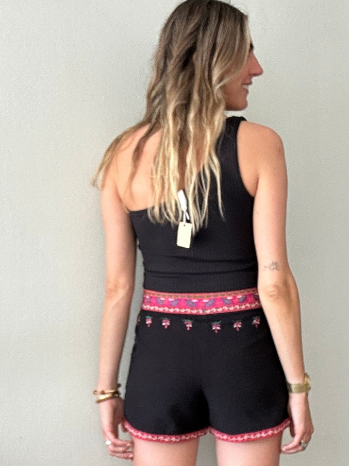 Polera Top Negra Una Manga Talla S Sybilla  2