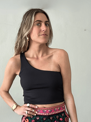 Polera Top Negra Una Manga Talla S Sybilla 