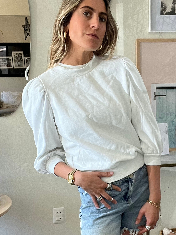 Polerón Blanco Manga Tres Cuarto En Globo Talla S H&M 2