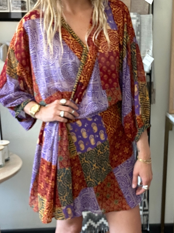 Vestido Escote Cruzado Diseños Morado/Terracota Talla M Zara 2